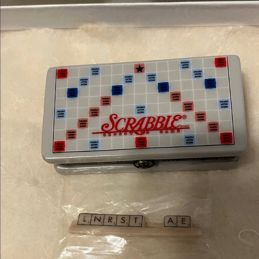 Rare Vintage Porcelain Scrabble Board Trinket box with Letterboard